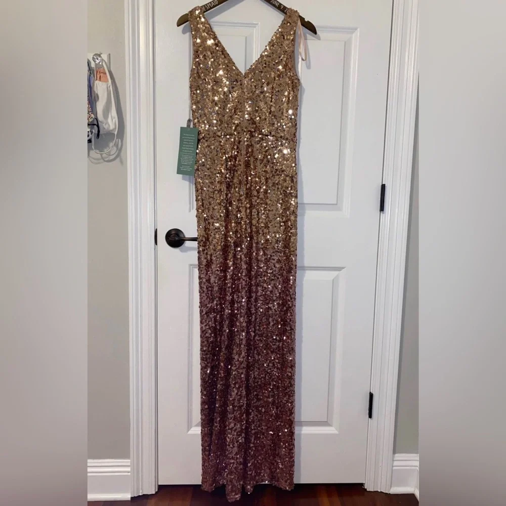 Marina Ombré gold sequin bridesmaid dress size 4 - Picture 3 of 3